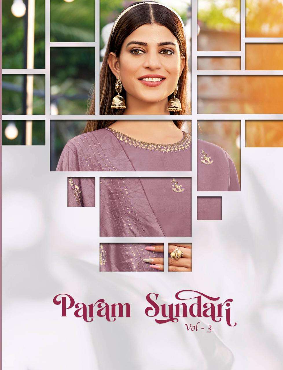 PARAM SUNDARI VOL 3 BY SHRUTI SUITS BRAND PRESENTS PURE VISCOSE SILK BASE GORGEOUS ZARDOZI, MOTI, MIRROR HANDWORK KURTI WITH PANT AND SILK BASE CROCHET DUPATTA-POSTER